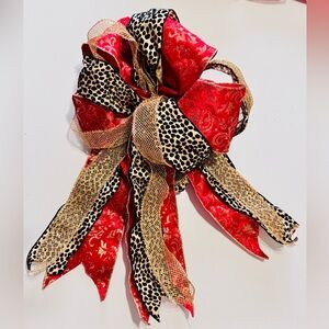 18” CUSTOM Animal Print Red Velvet & Gold Christmas Holiday Decor Bow XL (#C)